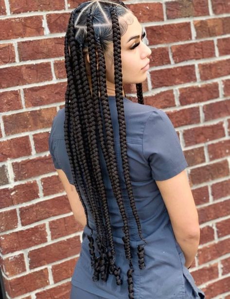 Weist Length Box Braids with Large Triangle Sections Box Braids, Box Braids Styling, Big Box Braids Hairstyles, Box Braids Bun, Box Braids Hairstyles, Box Braid Sectioning, Long Box Braids, Box Braids Hairstyles For Black Women, Braided Hairstyles Easy
