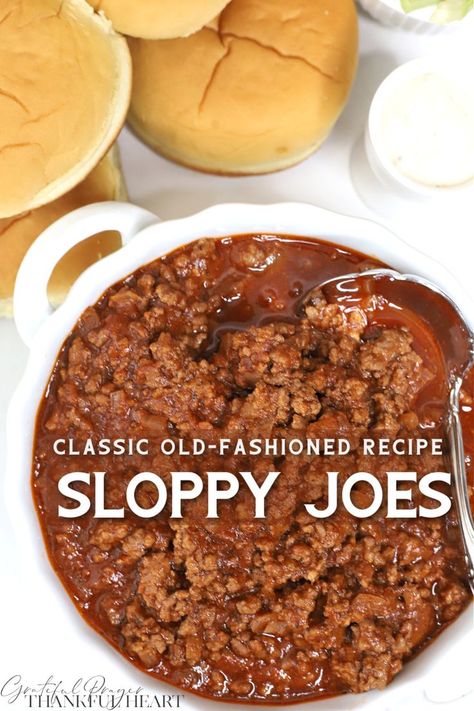 Quick and easy recipe for Sloppy Joes. Budget friendly too. Tasty ground beef mixture is simmered in a tomato sauce with chili powder and spices for a satisfying meal. Spoon on soft rolls or burger buns. A classic, old-fashioned favorite with kids and adults!