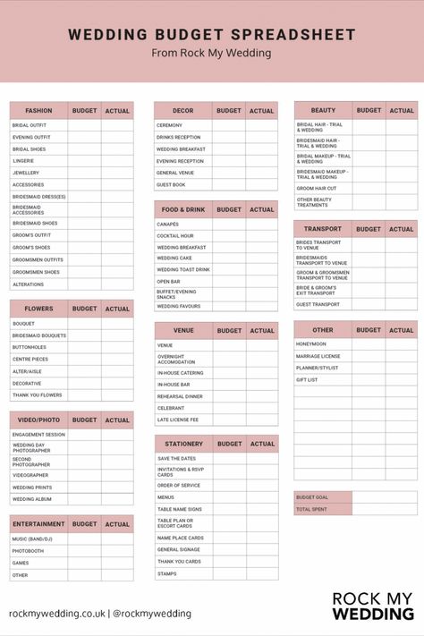 Wedding Budget Spreadsheet PDF Download | wedding planning | wedding budget planning | wedding spreadsheet guide | wedding budget planning ideas | wedding budget breakdown and allocation | organised wedding planning | downloadable spreadsheet | Rock My Wedding Organisation, Wedding Budget Spreadsheet, Wedding Budget Worksheet, Wedding Planning Spreadsheet, Wedding Budget Breakdown 10000, Wedding Spreadsheet Templates, Comprehensive Wedding Planning Checklist, Wedding Planning Checklist, Wedding Planning Checklist Budget