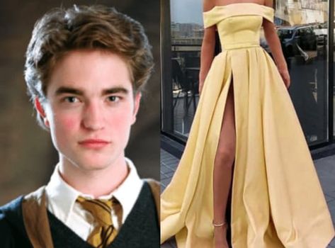 Outfits, Harry Potter, Harry Potter Style, Slytherin And Hufflepuff, Hufflepuff Dress Yule Ball, Harry, Hufflepuff Dress, Cedric Diggory, Hufflepuff Yule Ball