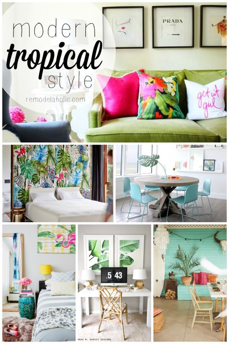 This modern tropical style is so fun and colorful! Great for a guest house or beach property, or anywhere you want to be comfortable and COLORFUL! Remodelaholic.com Interior, Beach Cottages, Beach House Décor, Home, Home Décor, Beach House Decor, Beach House Interior, Tropical Bedrooms, Beach House