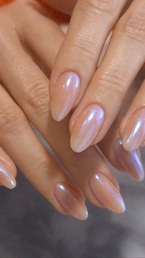 Blue Nail, Classic Nails, Chrome Nails, Classic Nail Designs, Square Oval Nails, Chrome Nails Designs, Nude Shimmer Nails, Nude Sparkly Nails, Pearl Nails