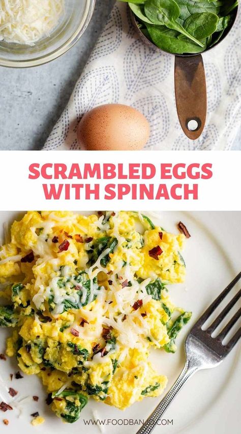 scrambled eggs with spinach and red pepper flakes Brunch, Healthy Recipes, Scrambled Eggs, Scrambled Eggs With Spinach, Veggie Egg Scramble, Cheesy Scrambled Eggs, Scrambled Eggs Recipe, Scrambled Eggs Healthy, Scrambled Egg Recipes Healthy