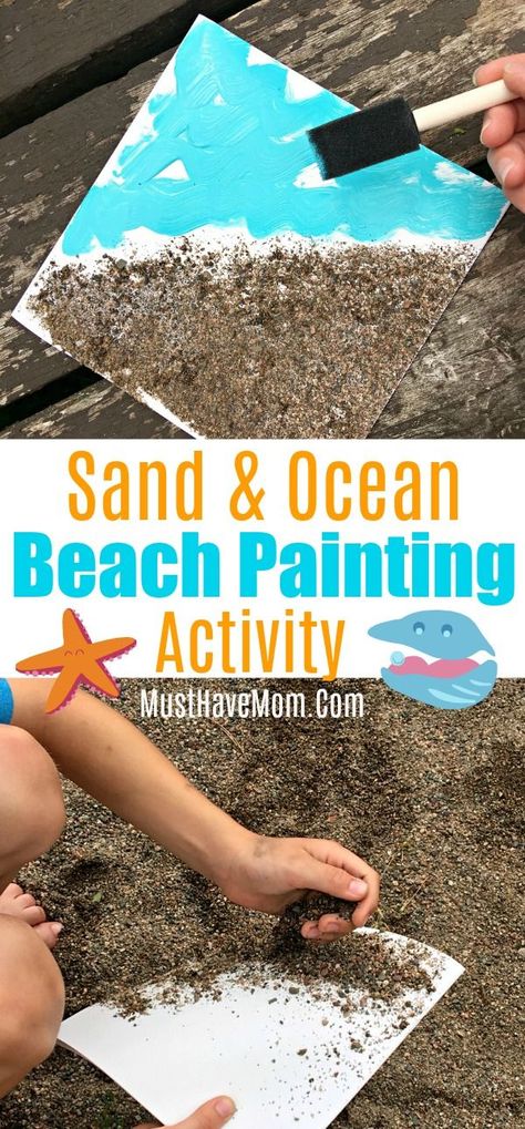 Sand and ocean beach painting activity. Paint a canvas with sand and paints to look just like the beach. Great frame-worthy keepsake! #kidsactivities #crafts #kids #beach #sand #paint #kidscrafts #sandpainting #painting #canvas #art via @musthavemom Crafts, Pre K, Beach Crafts For Kids, Ocean Crafts, Beach Crafts, Sand Art Projects, Sand Painting, Beach Themed Crafts, Sand Crafts