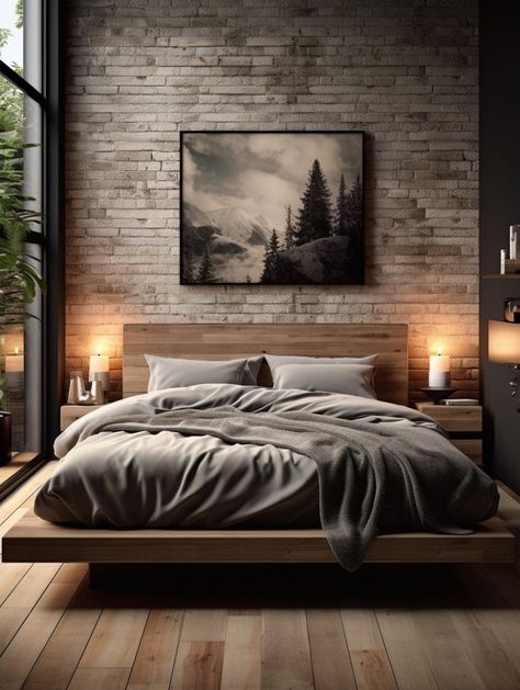 "Transform your bedroom into a cozy sanctuary with these simple and easy ideas! ✨ Discover budget-friendly tips for creating a dreamy space, from stylish decor to clever storage solutions. Dive into a world of comfort and style – because a good night's sleep begins with a beautiful bedroom. 💤 #BedroomIdeas #CozySpaces #HomeDecor" Mens Bedroom Ideas Masculine Interior, Masculine Bedroom Ideas For Men, Cozy Industrial Bedroom, Modern Bedroom Ideas For Men, Mens Bedroom Decor, Men’s Bedroom Ideas, Dark Wood Bedroom Furniture, Masculine Bedroom Decor, Bedroom Decor For Couples Cozy