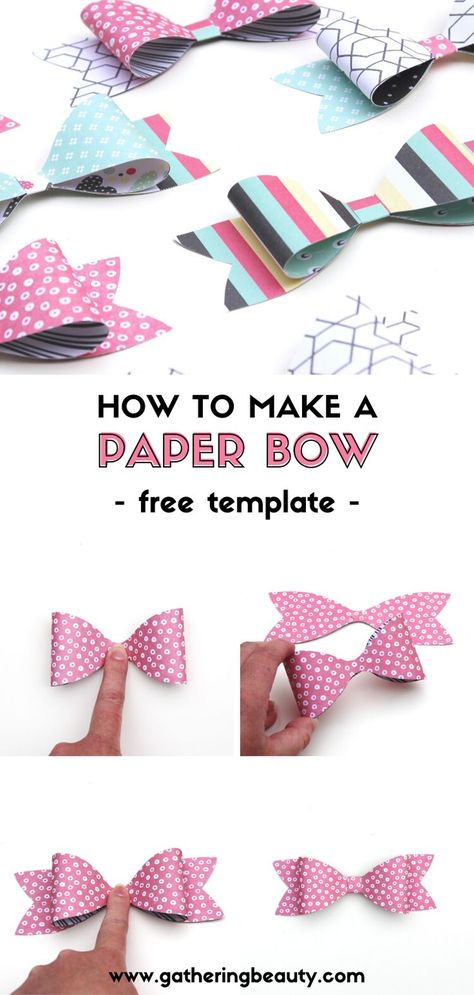 Today I’m sharing one of my favourite quick and easy ways to jazz up a gift, a printable paper bow template.   This template means it couldn’t be easier to whip up a bow in a couple of minutes. All you need to do is cut out the three bow pieces, glue the two outer tabs to the centre and stick it onto the back ribbon piece. #paper #bow #paperbow #gift