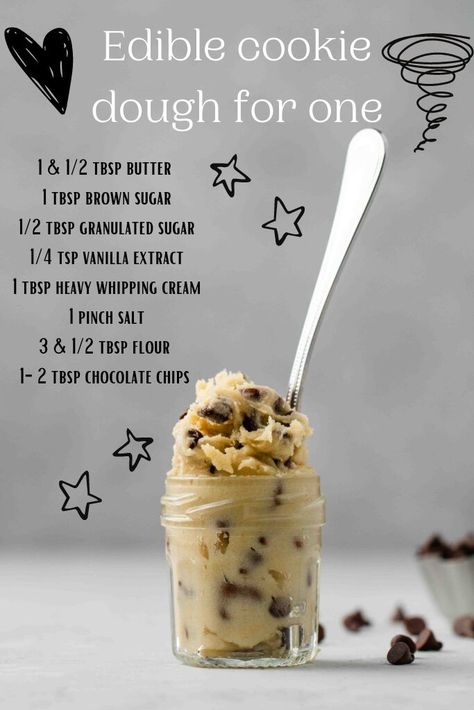 Edible chocolate chip cookie dough for one Dessert, Snacks, Cake, Foodies, Desserts, Smoothies, Cookie Dough Ingredients, Cookies Ingredients, Edible Chocolate Chip Cookie Dough