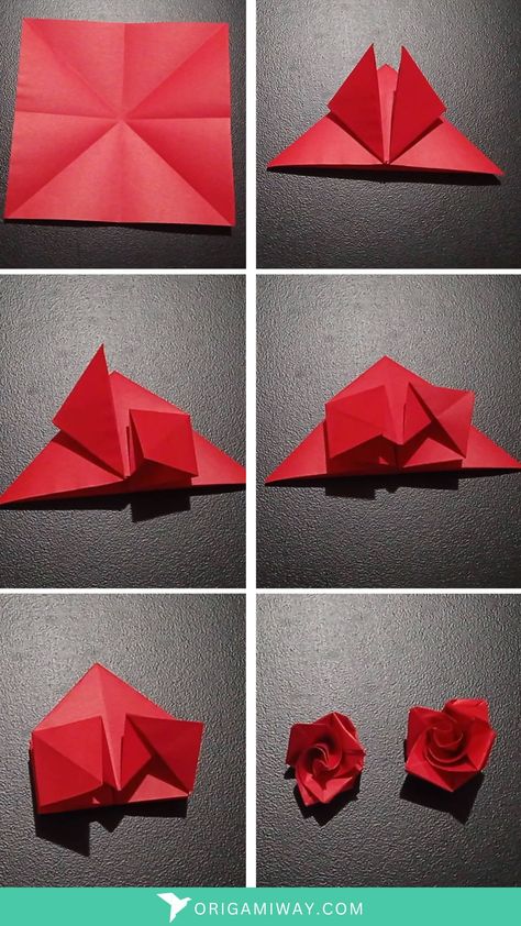 A paper origami red rose Diy, Origami, Paper Origami Flowers, Paper Origami Diy, How To Make Origami, Easy Origami Flower, Origami Flowers Tutorial, Origami Flowers, Easy Origami Rose