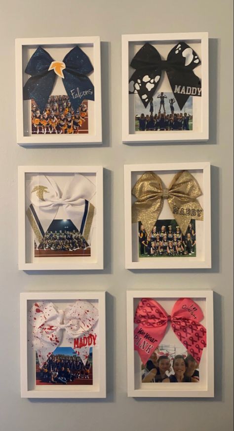 bow frame photo cheer Cheer Bows, Cheer Pictures, Cheerleading, Jazz, Cheer Uniform Display, Cheer Valentines Box Ideas, Gifts For Cheer Coaches, Cheer Crafts For Kids, Cheer Uniform Shadow Box