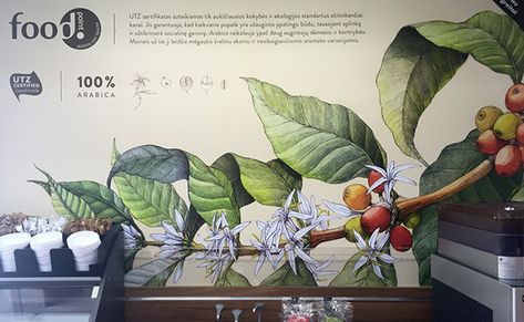 Coffee Plant on Behance Coffee Tree Illustration, Coffee Mural, Branding Wall, Vintage Cafe Design, Coffee Bean Shop, Mural Cafe, Beer Painting, Coffee Infographic, Coffee Art Print