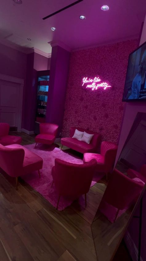 Pink, Neon, Studio, Babe Cave Ideas, Hot Pink Room, Esthetician Room, Girl Apartment Decor, Store, Beauty Lounge