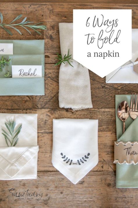 Beautifully folded napkins can add an extra special touch to a table setting, and they only take a moment to create. Learn how to fold a napkin 6 ways for any party or event. Get instructions on folding a two-pocket fold which is perfect for menus, quotes, or name tags. The simple envelope fold makes a considerable impact. Finally, learning how to create the beautiful silverware fold will elevate your table setting and delight your guest. Follow us for more tips just like this. Napkin Folding Pocket, Fancy Napkin Folding, Napkin Folding, Cloth Napkin Folding, Easy Napkin Folding, Cloth Napkin, Cloth Napkins, Paper Napkin Folding, Diy Napkins