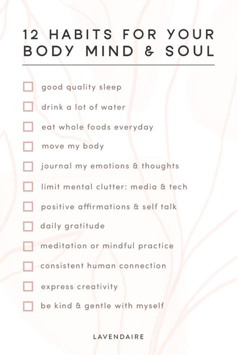 12 Healthy Habits for Your Body, Mind, Soul - Lavendaire Yoga, Beachbody, Health, Fitness, Motivation, Mindfulness, Self Improvement Tips, Healthy Mind And Body, How To Stay Healthy