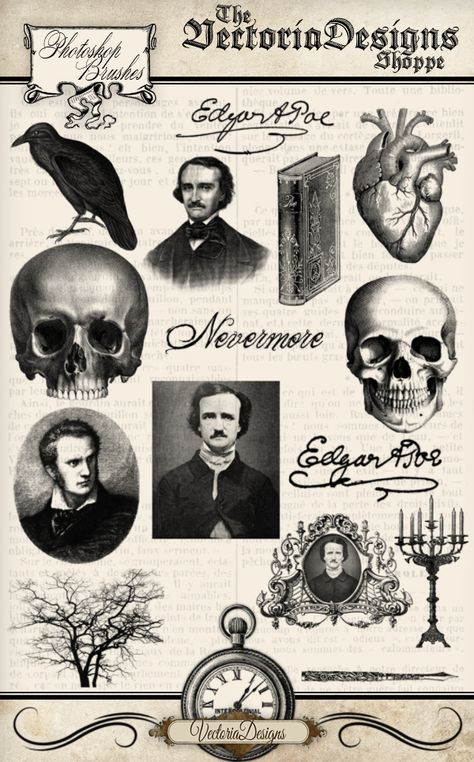 Edgar Allan Poe Photoshop Brushes by VectoriaDesigns on DeviantArt Croquis, Horror, Gothic, Art, Sketch Book, Photoshop Brushes, Artwork, Digital Artwork, Art Journal