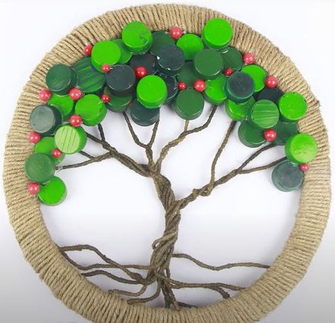 Best Out Of Waste | Plastic bottle cap craft | bonsai wall hanging idea. How To Make Cool Bonsai Tree Using recycled plastic bottle cap. Ideas, Resim, Bunga, Kunst, Papier, Deko, Fotografie, Knutselen, Bricolage