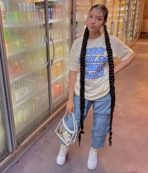 Outfits, Tomboy Hairstyles Black Girl, Afro, Two Braided Pigtails Black Girl, Black Girl Braided Hairstyles, Cute Box Braids Hairstyles, Two Braids Hairstyle Black Women, Braids For Black Hair, Dope Hairstyles