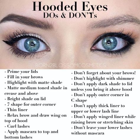 Angelica Guida on Instagram: “Hooded Eyes DOs and DON’Ts! Here are some tips for making your eyes bigger and brighter and camouflaging that pesky hood! #makeuptips…�” Hooded Eyes, Eye Make Up, Eye Makeup, Face Makeup, Hooded Eye Makeup Tutorial, Makeup For Hooded Eyelids, Makeup Techniques, Eye Makeup Techniques, Hooded Eye Makeup