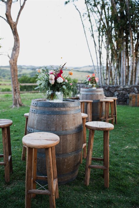 Wine Barrel Wedding, Barrel Wedding, Cocktail Wedding Reception, Rustic Barn Wedding, Farm Wedding Reception, Cocktail Tables, Wedding Cocktail Tables, Wedding Cocktails, Rustic Wedding