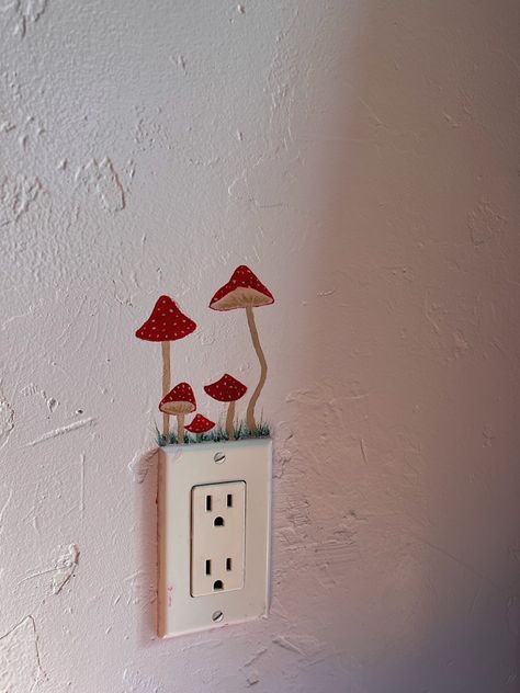 #painting #mushrooms #wallpaintingideas #outletpainting #aesthetic Diy, Design, Decoration, Painting Ideas On Door, Outlet Painting Ideas, Outlet Painting Ideas Aesthetic, Wall Paintings, Wall Painting Ideas Creative, Wall Murals Painted