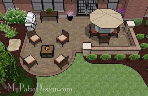 Dreamy Paver Patio Design with Seat Wall | Download Plan – MyPatioDesign.com Outdoor, Back Garden Landscaping, Patio Blocks, Patio Pavers Design, Pergola Patio, Backyard Landscaping, Concrete Patio, Backyard Patio, Backyard Patio Designs