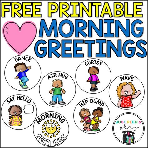 These free printable morning greeting choices are perfect for social distancing greetings with minimal or no contact!  Use these in your classroom to cut down on the spread of germs. Pre K, Organisation, Classroom Jobs, Beginning Of School, Learning Activities, Morning Meeting Greetings, Morning Greeting, Morning Meeting, Kindergarten Free