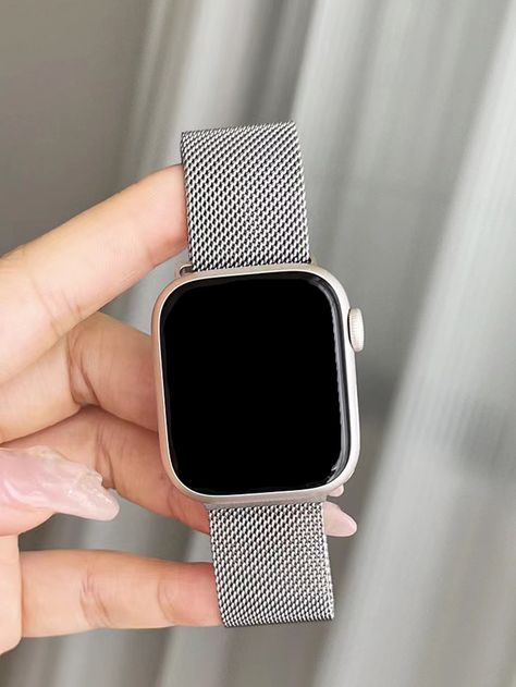 Light Grey  Collar  Stainless Steel  Smartwatch Bands Embellished   Smart Watches & Accs Mens Watches Wood, Wrist Watch, Watch Bands, Watches For Men, Smart Watches Men, Smart Watch Apple, Watches, Apple Watch Bands, Apple Watch Accessories