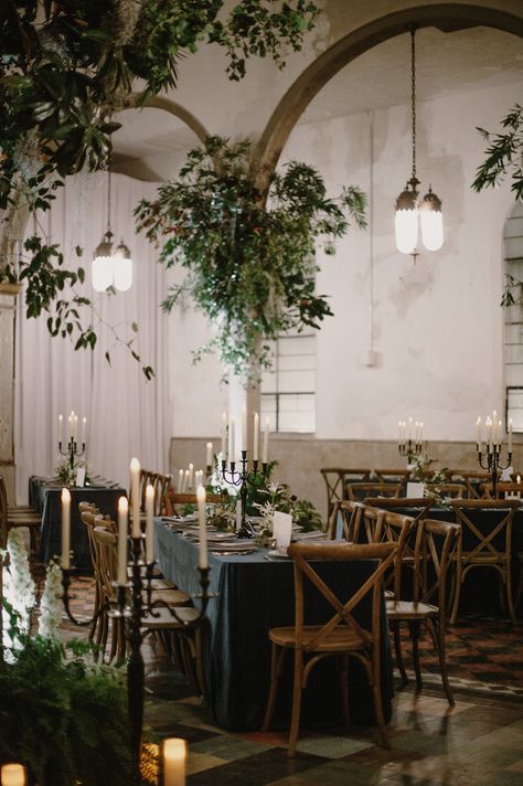 Luxe + moody, this indoor reception features candelabras for a warm feel | Image by Kristen Marie Parker Wedding Receptions, New Orleans, Wedding Decorations, Wedding Colours, Wedding Inspiration, Wedding Venues, Reception Decorations, Green Wedding Inspiration, Wedding Ceremony Photos