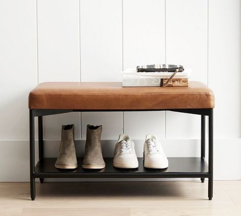 Design, Decoration, Pottery Barn, Leather Bench, Entry Coat Rack, Small Shoe Bench, Small Entryway Bench, Entryway Furniture, Entry Bench