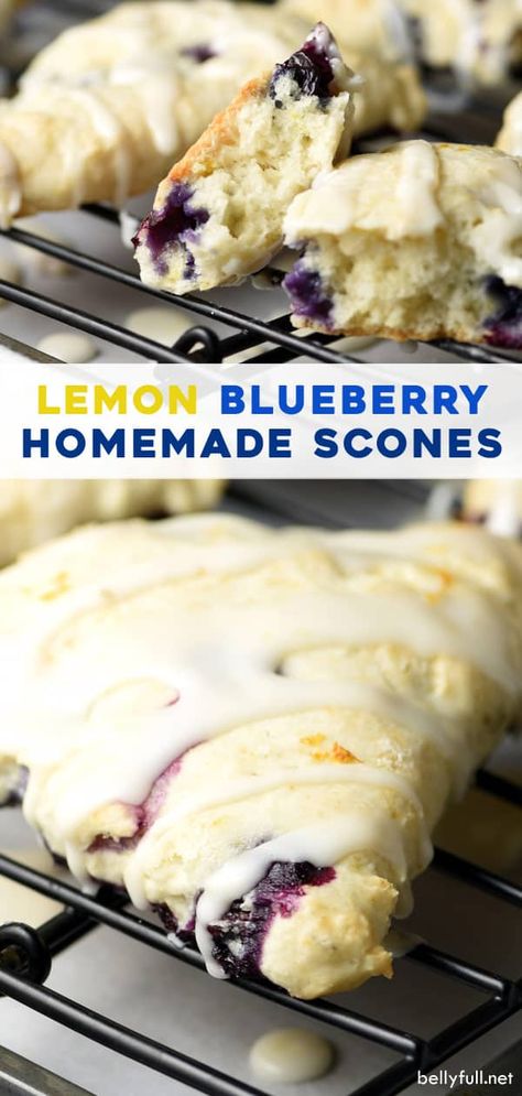These Blueberry Scones are tender and flaky, with fresh blueberries throughout and a dreamy lemon glaze! Mini Desserts, Cake, Blueberries, Dessert, Desserts, Scones, Muffin, Brunch, Fresh Blueberry Scones Recipe