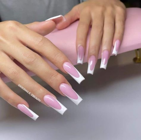 41 Gorgeous Pink and White Nails Pink, Acrylics, Summer, Outfits, Pink And White French Tip Toes, Pink White Nails, White French Nails, White French Tip, Square Nails