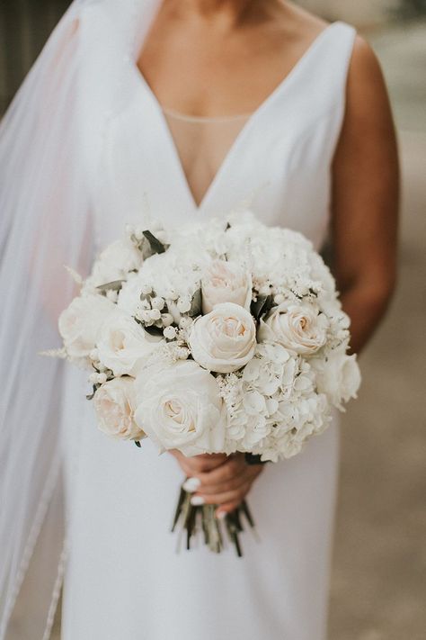 All-White Bridal Bouquet + Style 2268 by Casablanca Bridal | Top 10 Best Wedding Dress and Bridal Bouquet Pairings Bridal Bouquets, Bouquets, Wedding Dress, Classic Wedding Bouquet, Elegant Wedding Bouquets, Wedding Bridal Bouquets, Bridal Bouquet Fall, White Wedding Bouquets, Cream Bridal Bouquet