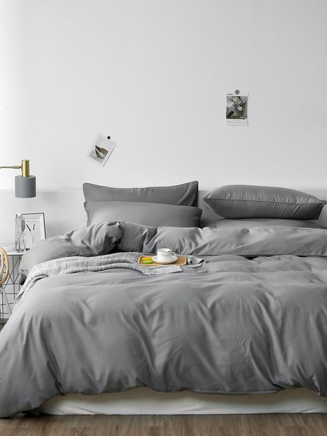 Plain Bedding Set Without Filler Bed Sheets Grey, Grey Bed Covers, Plain Bedding, Bedroom Sheets, Grey Bed Sheets, Cute Duvet Covers, Double Bed Sheets, Grey Sheets, Satin Bedding