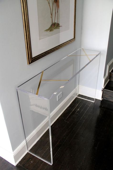 an acrylic console table is ideal for an entryway as it looks ethereal and doesn't clutter the space at all Home Décor, Furniture Design, Interior, Lucite Furniture, Furniture Decor, Unique Furniture, Hallway Furniture, Acrylic Furniture, White Furniture