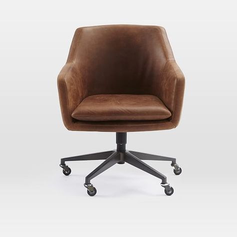 Helvetica Leather Office Chair | west elm Home Décor, Retro, Design, Swivel Office Chair, Leather Office Chair, Leather Desk, Office Chair Without Wheels, Upholstered Office Chair, Leather Dining