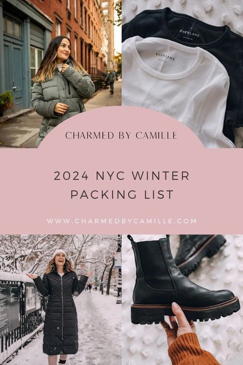 Winters in New York can be chilly and it can be difficult to know what clothing to bring for a trip. Charmed By Camille today is sharing her 2024 NYC packing guide perfect for the winter season. From boots and coats to gloves and turtlenecks, make sure you bring everything you need for your next Winter vacation to New York! Follow for more packing guides, winter fashion trends, and NYC travel tips. What To Wear In New York, Travel To New York City, Winter In New York Outfits, Nyc March Outfits, Nyc Travel Outfit, Winter In New York, Winter Nyc, Winter In Nyc, Winter New York Outfits