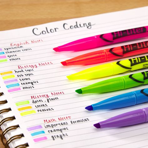 Time to get ready for this back-to-school season. Let Avery help your teen prepare and stay organized this year. Check out five easy back-to-school study tips, and how these color coded Hi-Liters can help them out! Reading, High School, Motivation, Organisation, Color Coding Notes, Color Coding Planner, Color Coding, Highlighter Color Coding Notes, School Notes