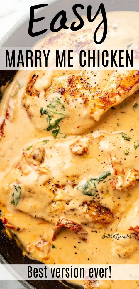 closeup of a skillet with creamy chicken and text overlay that reads easy marry me chicken - best version ever! Pasta, Cooking, Bakken, Koken, Rezepte, Cuisine, Easy Chicken Recipes, Recetas, Chicken Breast Recipes