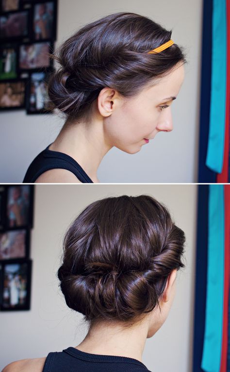 ModaMama: Hair Tutorial: Easy Headband Updo.  Even someone as hairstyle challenged as I am can pull this off! Up Dos, Wedding Hairstyles, Updo With Headband, Headband Updo, Updos, Headband Hairstyles, Hair Updos, Hairdo, Peinados Faciles