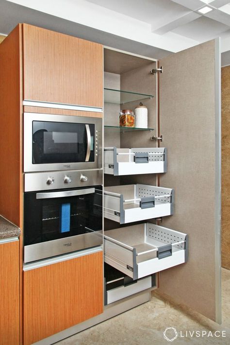 pull-out-baskets-for-tall-unit Interior, Design, Home Décor, Ideas, Kitchen Cabinet Design, Kitchen Tall Units, Tall Kitchen Cabinets, Kitchen Modular, Kitchen Cabinetry