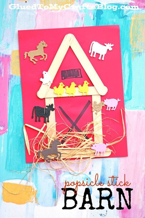 Mixed Media Popsicle Stick Barn - Kid Craft Crafts, Diy, Pre K, Crafts For Kids, Craft Activities, Craft, Preschool Crafts, School Crafts, Daycare Crafts