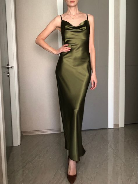Excited to share this item from my #etsy shop: Khaki Cowl Neck Silk Satin Maxi Length Slip Dress,Adjustable Spaghetti Straps,Dark Olive Date Night,Military Green Silky Bridesmaid Bias cut Prom, Outfits, Satin Slip Dress, Silk Slip Dress, Silk Bodycon Dress, Satin Slip, Satin Maxi Dress, Satin Dresses, Silk Satin Dress
