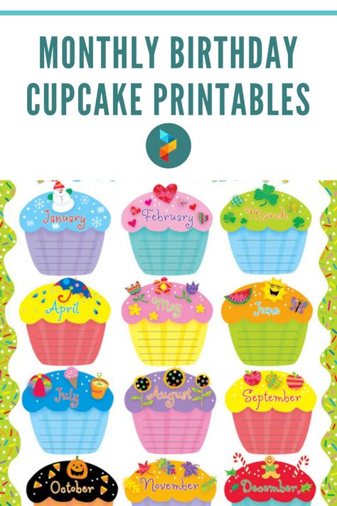 It's easy to forget someone's birthday, and do you want to change that? yes, we have monthly birthday cupcake themed printables! Download now and write down who has a birthday every month. Art, Ideas, Diy, Birthday Charts, Free Birthday Stuff, Birthday Bulletin, Birthday Printables, Printable Birthday Banner, Birthday Chart For Preschool