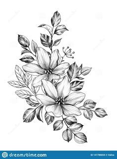 Hand Drawn Bunch With Two Flowers And Leaves Stock Illustration - Illustration of illustration, background: 141786654 Flower Tattoos, Tattoos, Tattoo, Floral Tattoo, Flower Tattoo, Flower Tattoo Drawings, Flower Tattoo Designs, Floral Tattoo Design, Small Flower Tattoos