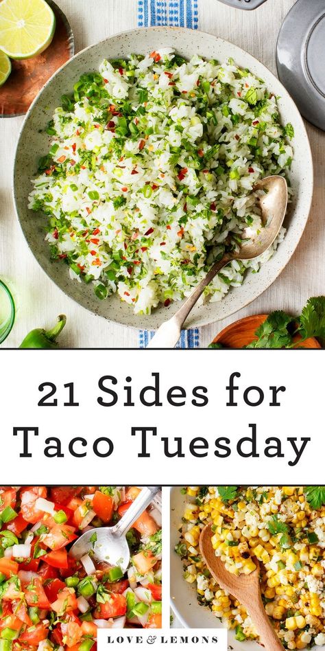 Wondering what to serve with tacos? We've got you covered! These 21 sides to go with tacos are perfect for Cinco de Mayo, Taco Tuesday, or any taco night. | Love and Lemons #tacotuesday #tacos #glutenfree #sidedish #healthyrecipes Guacamole, Healthy Recipes, Taco Side Dishes, Taco Tuesday Recipes, Taco Dinner, Taco Tuesday, Favorite Side Dish, Taco Recipes, Taco Recipe