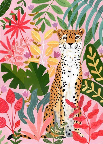 Illustrators, Design, Jungle Print, Jungle Illustration, Jungle Art, Leopard Painting, Leopard Art, Tropical Art Print, Tropical Art