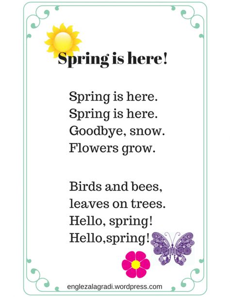 English spring poems Ideas, Pre K, Spring Poem, Spring Words, Spring Is Here, Spring Poems For Kids, Spring Quotes, Spring Activities, Spring Preschool