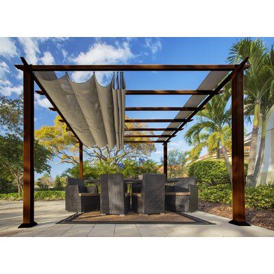 Creating a relaxing yet stylish outdoor space with the premium (16 ft. x 11 ft.) Aluminum soft top Pergola. It offers privacy and optimal shade from harsh sun rays - simply slide the convertible canopy back and forth to suit your comfort level. Beams have a powder-coated construction that is maintenance-free and rust-free; replacing simple wood beams that normally rot, crack, or weather over time. This soft top pergola can be used for all four seasons for a year-round backyard beauty. Instructio Aluminum Pergola, Covered Pergola, Pergola With Roof, Pergola Plans, Steel Pergola, Deck With Pergola, Backyard Pergola, Metal Pergola, Pergola Garden