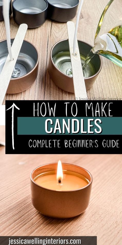 How to Make Candles: A Beginner's Guide - Jessica Welling Interiors Diy Soy Candles With Fragrance Oils, How To Make Wicks For Candles, How To Make Fragrance Candles, Containers For Candles, How To Make Candle Wicks, Candle Making Tutorial Step By Step, Candle Fragrance Calculator, How To Melt Wax For Candles, Candle Making Essential Oils
