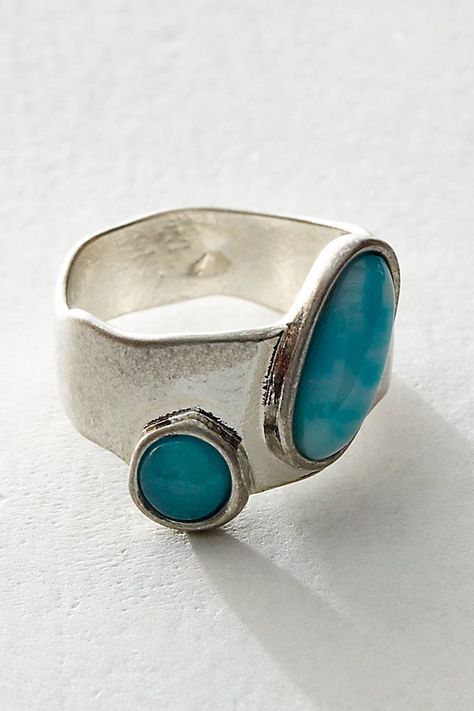 Add a statement detail to your hand with this abstract stone inlay ring. **Features:** Thick band, two round stone inlays **Why We | Overdrive Ring by Free People in Blue, Size: 7 Jewellery Rings, Bijoux, Vintage Silver Rings, Statement Rings, Silver Rings Handmade, Chunky Silver Rings, Jewelry Rings, Silver Rings With Stones, Brass Jewelry