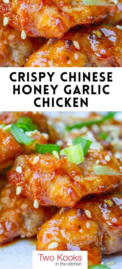 If you’re looking to satisfy a craving for crispy, fried and sweet, this Chinese honey garlic chicken recipe will do the trick. It makes a delicious appetizer or main dish and is surprisingly easier than you think. The honey garlic chicken tastes just like take-out, fresh off the stove. Sweet, sticky, crispy and delish! Fresh, Desserts, Honey Teriyaki Chicken, Chinese Crispy Chicken, Crispy Honey Chicken, Sesame Chicken Recipe, Fried Chicken Sauce, Honey Fried Chicken, Chinese Fried Chicken